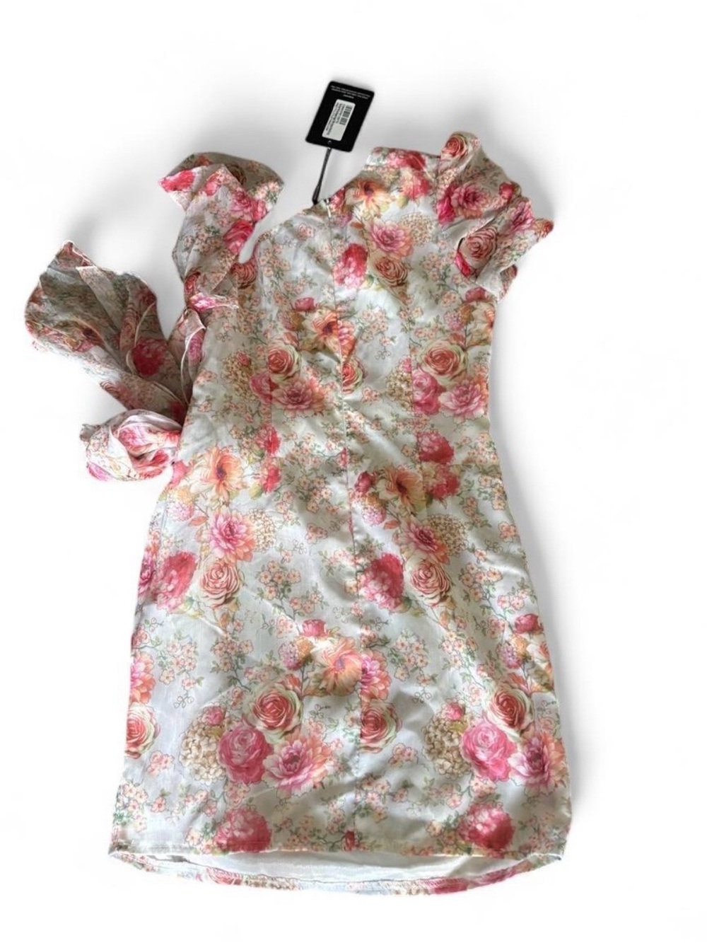 PrettyLittleThing Pink Floral Ruffle Sleeve Dress